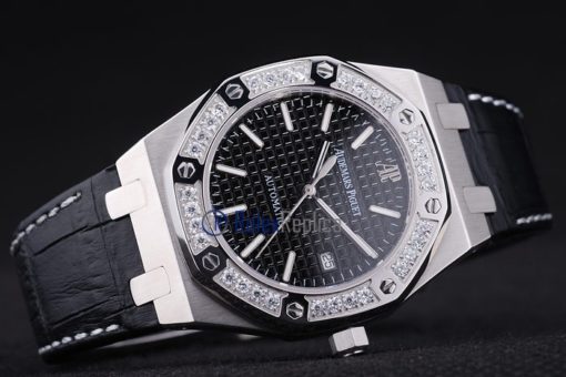 audemars piguet replica royal oak jumb black dial strip leather imitazione copia - immagine 4