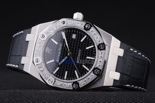 audemars piguet replica royal oak jumb black dial strip leather imitazione copia - immagine 5