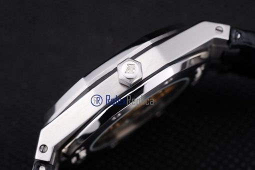 audemars piguet replica royal oak jumb black dial strip leather imitazione copia - immagine 10