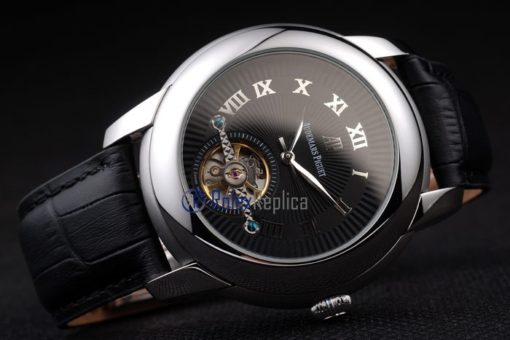 audemars piguet replica chrono acciaio black tourbillon strip leather imitazione copia - immagine 6