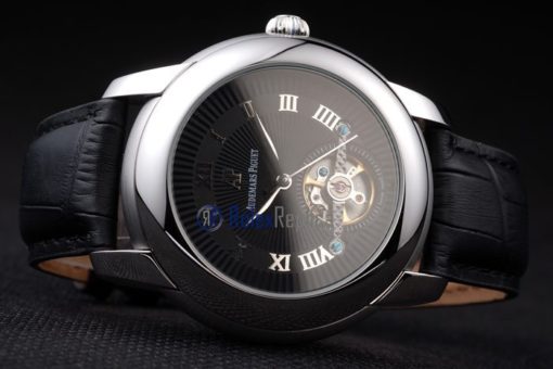 audemars piguet replica chrono acciaio black tourbillon strip leather imitazione copia - immagine 7