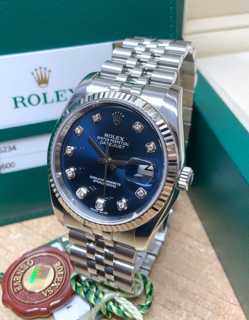 Rolex replica datejust 116234 blue brillanti jubilèè - immagine 4