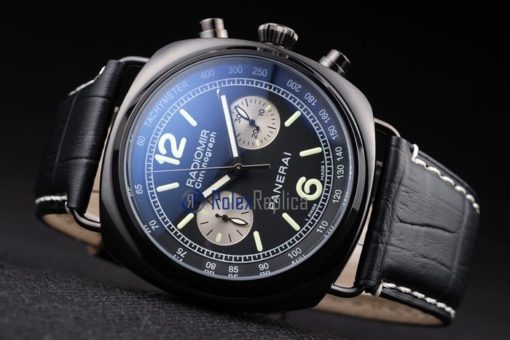 Panerai replica radiomir chronograph dial panda pro-hunter pvd strip leather imitazione copia - immagine 5