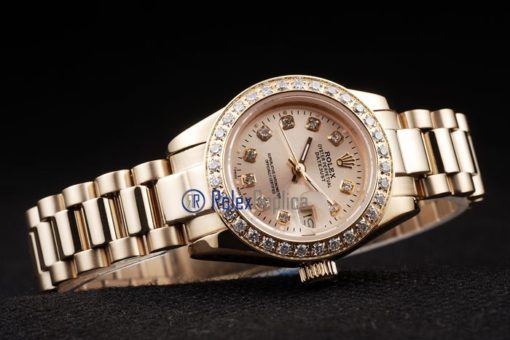 rolex replica datejust lady oro full brillantini orologio imitazione - immagine 5