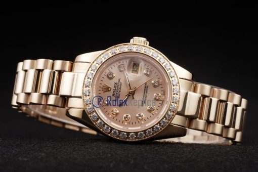 rolex replica datejust lady oro full brillantini orologio imitazione - immagine 6