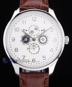 iwc replica grande complication acciaio white dial strip leather orologio imitazione