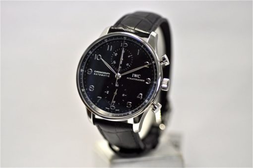 iwc replica portoghese chrono black dial strip leather orologio imitazione - immagine 3