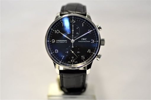 iwc replica portoghese chrono black dial strip leather orologio imitazione