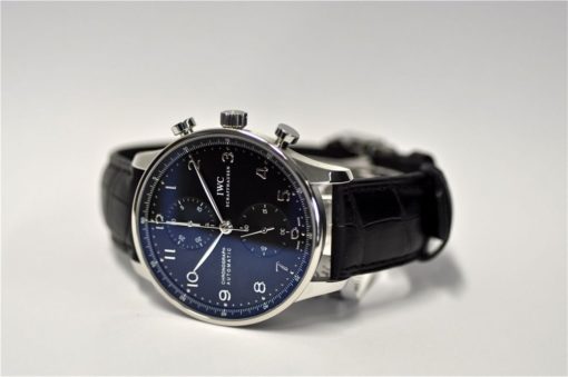 iwc replica portoghese chrono black dial strip leather orologio imitazione - immagine 5