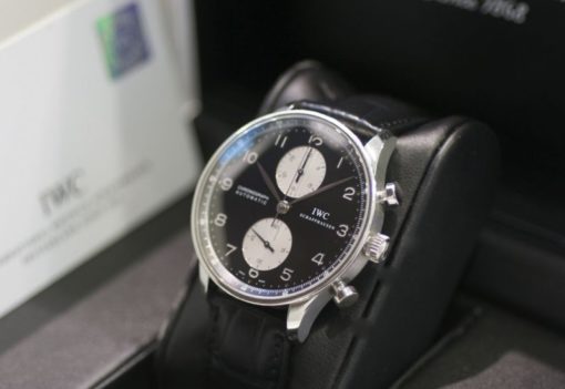 iwc replica portoghese chrono panda dial strip leather orologio imitazione - immagine 4