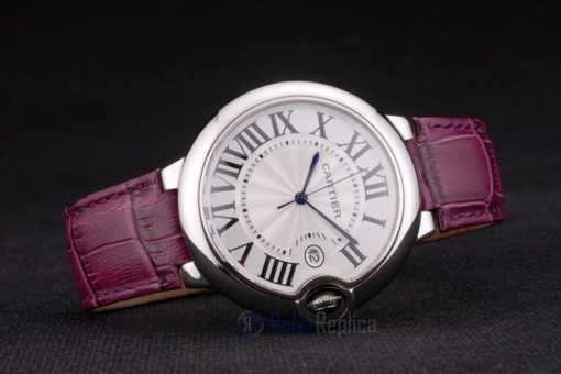 Cartier replica ballon bleu acciaio strip leather violet orologio imitazione perfetta - immagine 6