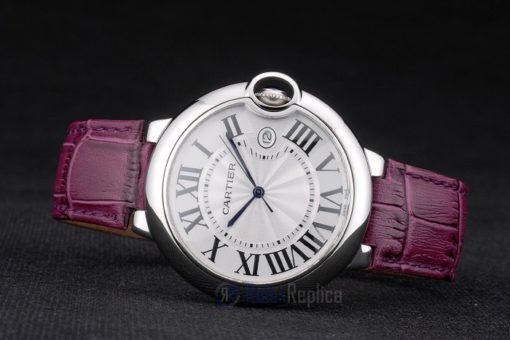 Cartier replica ballon bleu acciaio strip leather violet orologio imitazione perfetta - immagine 7