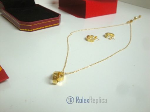 Cartier replica gioiello collier completo di orecchini love yellow gold - immagine 8