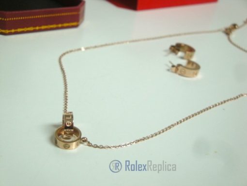 Cartier replica gioiello collier completo di orecchini love rose gold - immagine 8
