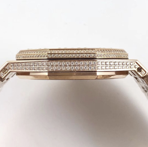 Audemars piguet replica royal oak 15400ST 41mm rose gold full paved diamonds black dial - immagine 8