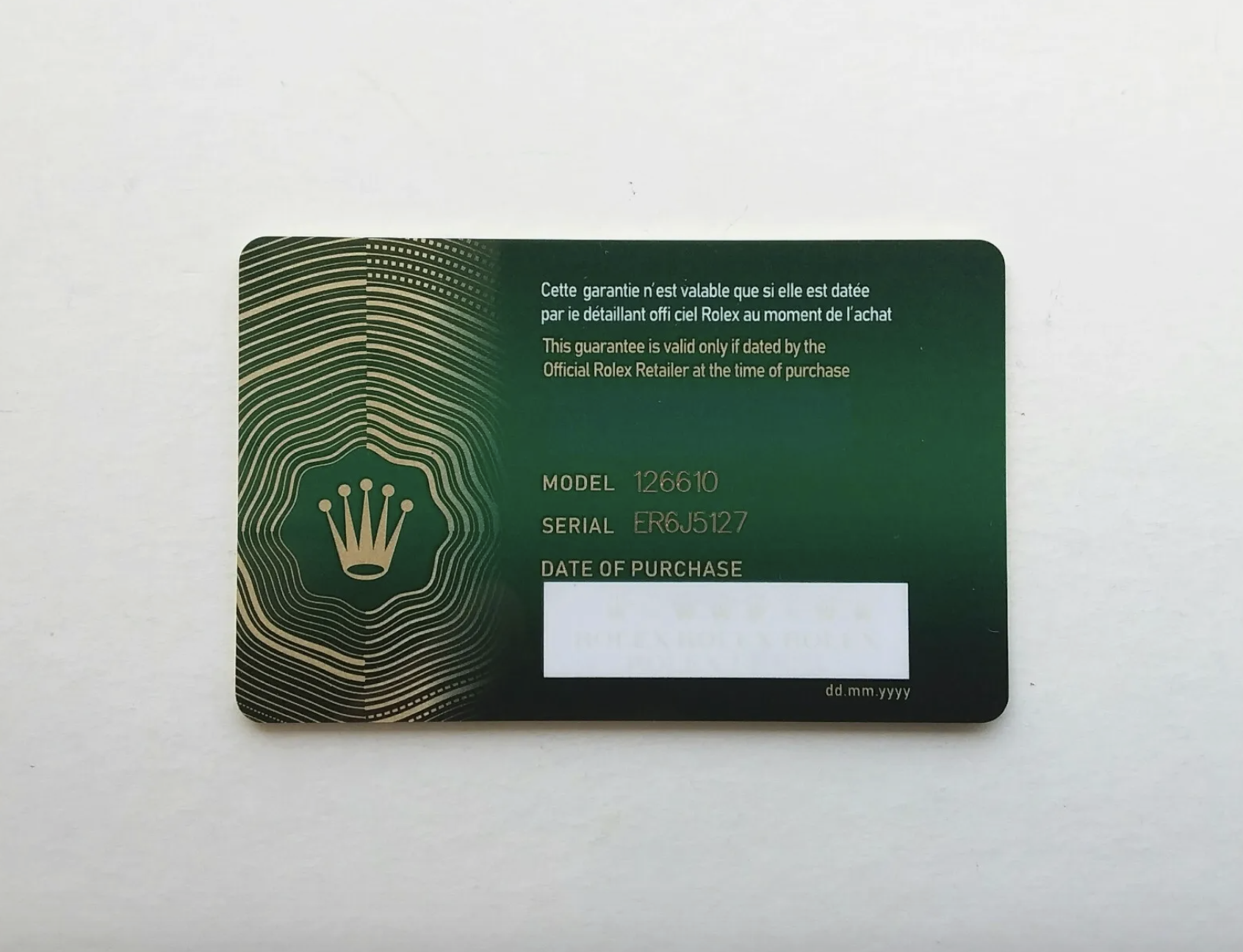 Rolex garanzia card personalizzata seriale corrispondente - immagine 3